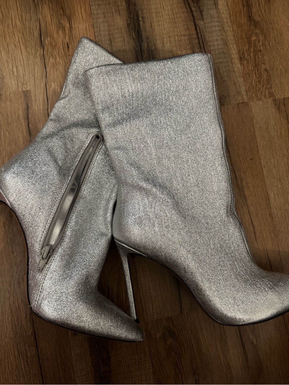 Aldo Metallic Silver Glitter Stiletto Ankle Booties